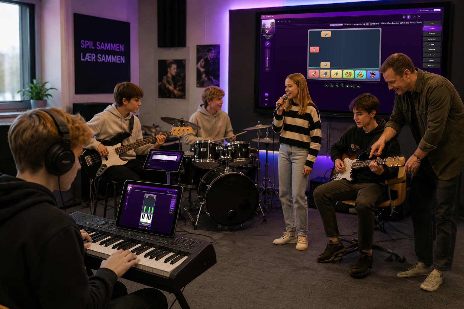 Elever spiller sammen med JamBoxEdu i musiklokalet